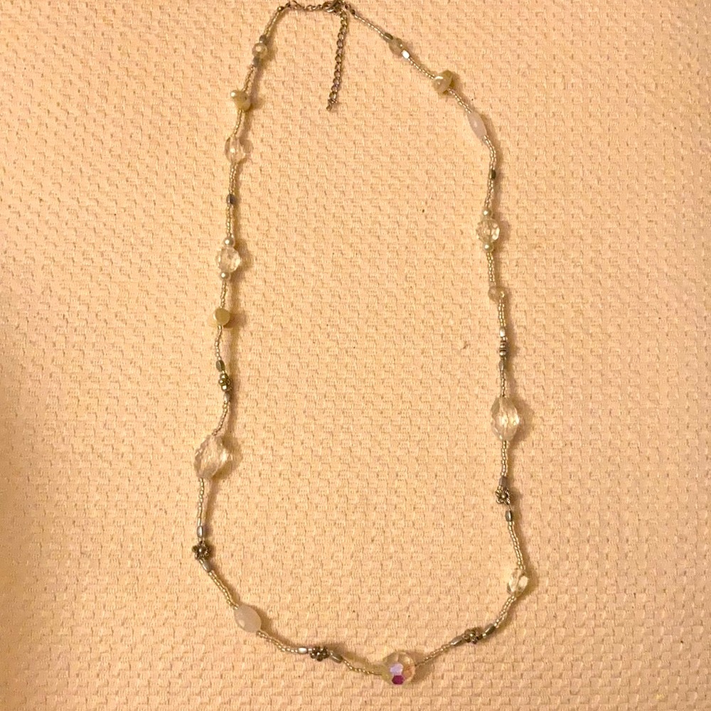 New white pearl beaded long necklace